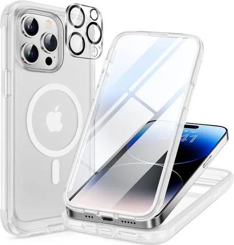 Vista 97 de Miracase - Funda magnética para iPhone 13 Pro Max de 6.7 pulgadas (compatible con MagSafe), transparente, completo, protector de pantalla de vidrio