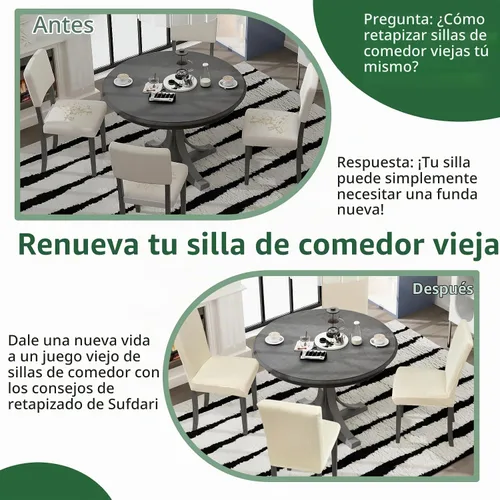 Vista 3 de Sufdari Juego de 4 fundas para sillas de comedor, color beige, antideslizantes, de elastano, elásticas, para comedor, hotel (Grande)