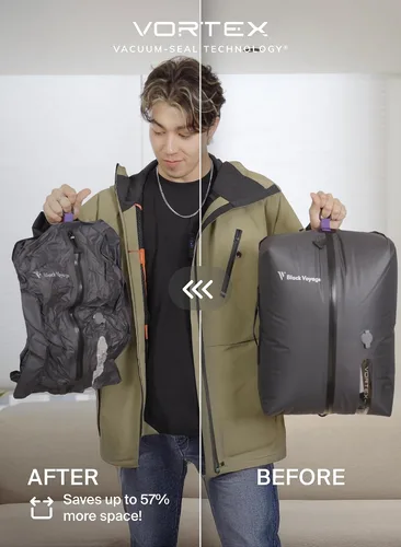 Vista 3 de Black Voyage Bolsa de Viaje Reutilizable de Compresión al Vacío para Maleta de Mano y Mochila, Reciclada IP67 Impermeable Ahorradora de Espacio Gris