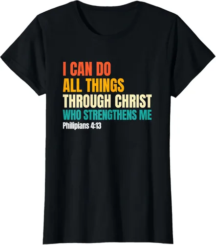 Vista 36 de I Can Do All Things Through Christ Christian Faith Camiseta, Negro, S