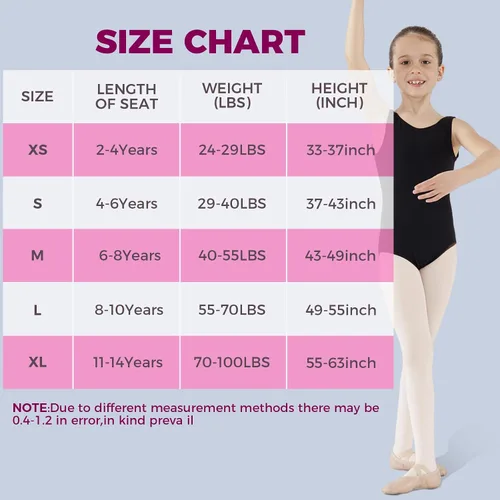 Vista 6 de 2 mallas de ballet para niñas, mallas de ballet para niños, leotardos de ballet para niños