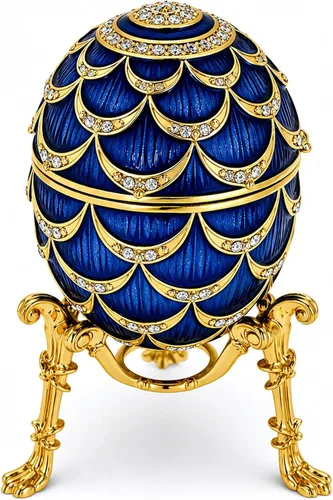 Vista 5 de Huevo de Pascua imperial inspirado en la piña esmaltada azul con reloj