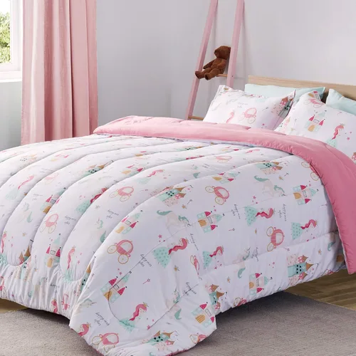 Vista 16 de SLEEP ZONE Juego de edredón de 2 piezas con estampado de 2 piezas para niñas, resistente a la decoloración, lavable a máquina, color rosa ballet