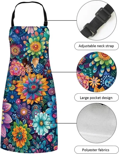Vista 5 de GIFTPUZZ Delantal de chef para mujer con lazo largo y bolsillo frontal con correas