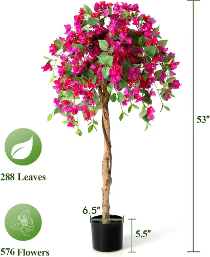 Vista 6 de Árbol artificial de buganvilla de 4.5 pies, planta falsa alta para decoración de interiores y exteriores