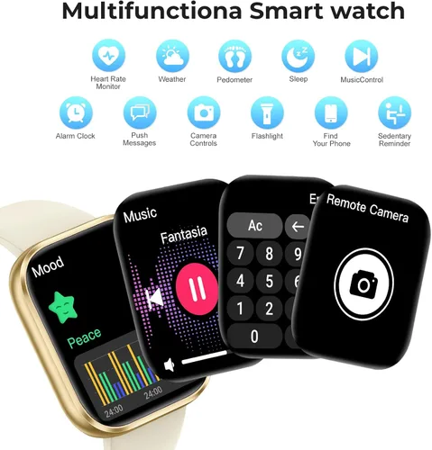 Vista 6 de Reloj inteligente para hombres y mujeres, reloj de fitness con pantalla táctil HD de 1.83 pulgadas con notificaciones Bluetooth de llamadas