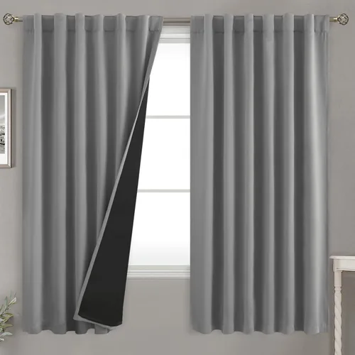 Vista 131 de BGment Cortinas 100% opacas beige de 63 pulgadas de largo con forro aislante térmico, bolsillo para varilla y lengüeta trasera de doble capa