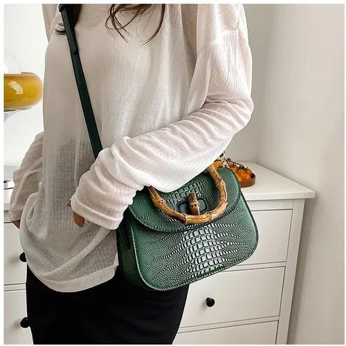 Vista 8 de Bolso de mano de cuero artificial de bambú con asa superior para mujer, elegante bolso de noche, regalo para mujer, hecho a mano