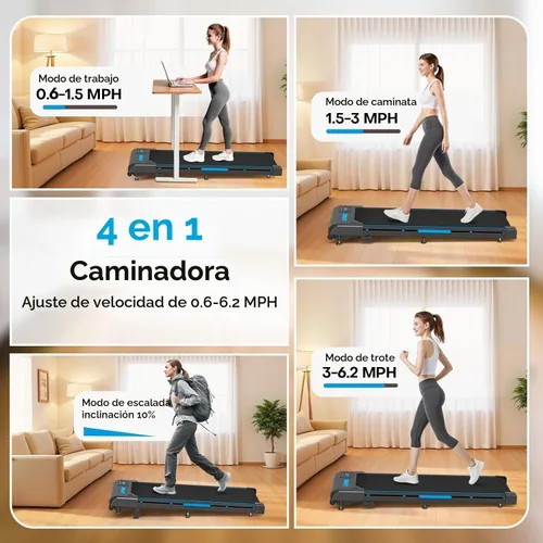 Vista 3 de Walking Pad, FOUSAE 6.2MPH Under Desk Walking Pad with 10% Incline, Treadmills for Home with Double Frame, 2.75HP Brushless Drive Treadmill, 12 HIIT