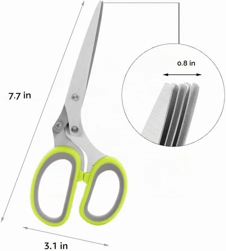 Vista 2 de Tijeras para hierbas, multiusos, de 5 cuchillas, para cortar cocina, con cubierta de seguridad y peine de limpieza