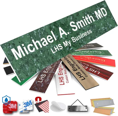 Vista 40 de Placas de identificación grabadas para letrero de puerta, placa de plástico azul claro personalizada con letras blancas, fabricadas en Estados B1