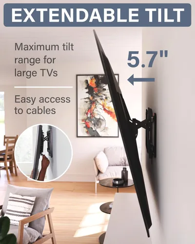 Vista 5 de SANUS Soporte de pared inclinable para TVs de 46" - 90" o 150 libras - Soporte de inclinación premium con ajuste universal - Extensión suave de 5.7