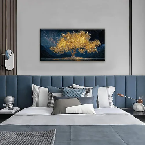 Vista 5 de Tsomzxng Arte Moderno de Lienzo para Decoración de Pared Impresiones de Pinturas Paisaje Dorado del Árbol de la Vida Impresiones de Pintura