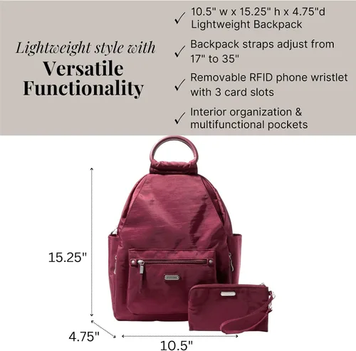 Vista 48 de Baggallini Mochila todo el día para mujer con pulsera de teléfono RFID, Negro, talla única