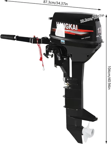 Vista 2 de Motor fuera de borda de 12 HP, 169CC 2 tiempos motores fuera de borda de eje largo, motor marino de gasolina resistente con sistema CDI de agua
