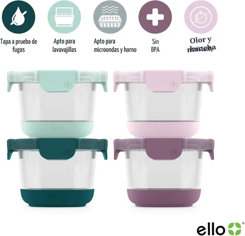 Vista 3 de Ello Duraglass Refresh - Juego de 4 recipientes de vidrio reutilizables de 2 tazas con tapas a prueba de fugas y mangas protectoras de silicona