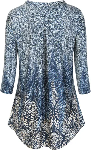 Vista 2 de BAISHENGGT Blusa para mujer, con manga de 34, estampado floral, cuello en V, top tipo túnica