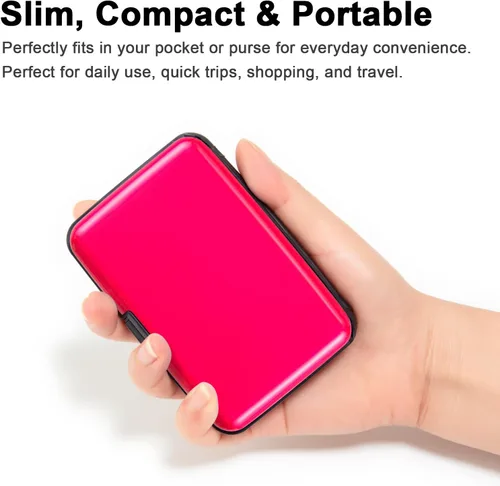 Vista 2 de Soporte para tarjetas de crédito, cartera metálica con bloqueo RFID para tarjetas de identificación para mujeres y hombres, funda rígida de aluminio