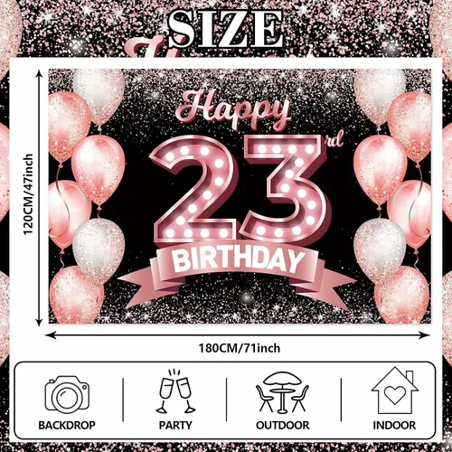 Vista 190 de Cartel de feliz cumpleaños décimo oro rosa, telón de fondo, saludos a 10 años, globos de confeti, decoración temática para niñas de 10 años