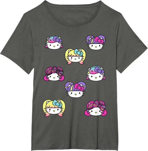 Vista 64 de hello kitty Kawaii Multi peinado Tee, Azul (Heather blue)