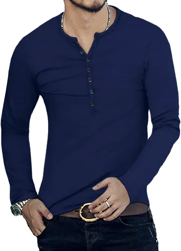 Vista 3 de YTD - Camiseta de manga larga para hombre estilo informal corte ajustado