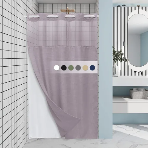 Vista 25 de EUTXL Cortina de ducha beige sin gancho con forro a presión, 230 GSM, cortinas de ducha para baño, 71 pulgadas de ancho x 74 pulgadas de alto