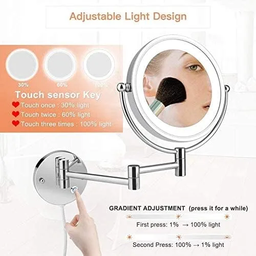Vista 7 de Lighted Makeup Mirror 10x Wall Mounted Shaving Mirrors Magnifying with Dimmable Lights, Bathroom Mirror with Lights and Magnification, Touch Sn, UK