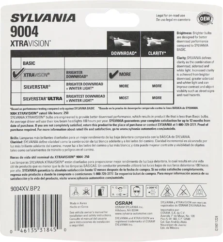 Vista 2 de Bombilla de faros halógenos XtraVision SYLVANIA 9003 (también compatible con H4), (paquete de 2), 9004