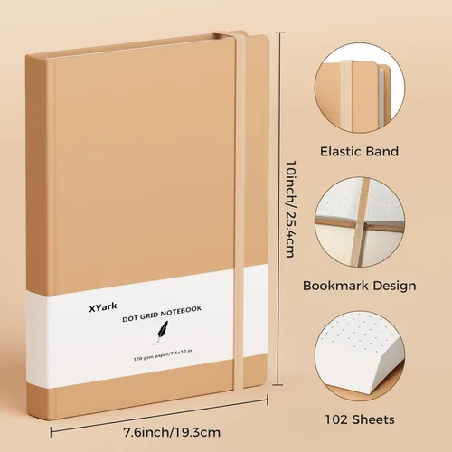 Vista 5 de Cuadernos Grandes B5 de Cuadrícula de Puntos, Cuaderno de Bocetos de Tapa Dura Kraft, Cuadernos de Composición por Materias con Papel de Cuadrícula