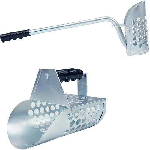 Vista 2 de Cucharas galvanizadas de mango largo y pala grande resistente para detección de metales de agua, descascarillado, caza en roca y más
