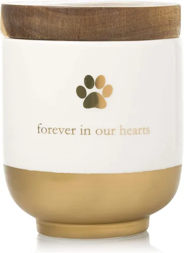 Vista 5 de Pearhead Pet Ceramic Forever in Our Hearts Urna conmemorativa para mascotas, urna de recuerdo de perro o gato, puente arcoíris, dorado