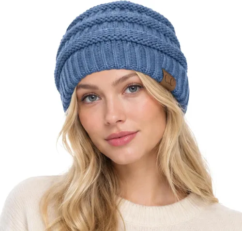 Vista 29 de C.C Exclusives Gorro de Punto de Cable - Gorros Gruesos, Suaves y Cálidos de Punto Grueso Chenille Teniente Mel Gris