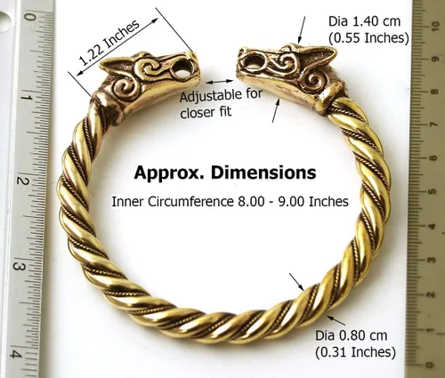Vista 5 de LynnAround Brazalete de bronce nórdico vikingo Fenrir de cabeza de lobo trenzado de bronce de gran
