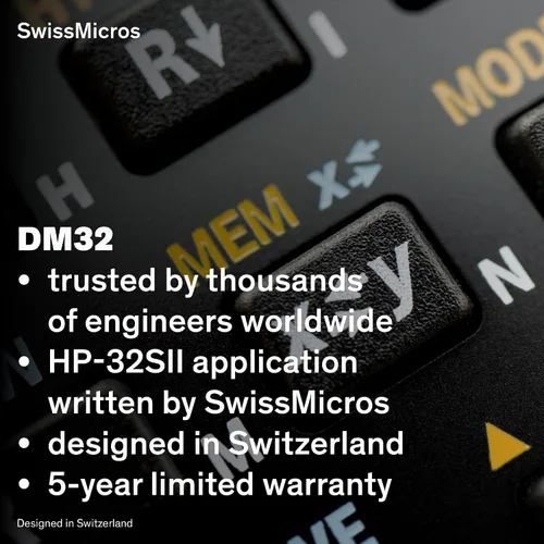 Vista 5 de SwissMicros Calculadora RPN DM32: software HP 32SII, carcasa de acero inoxidable 316L, solucionador de ecuaciones integrado y USB-C