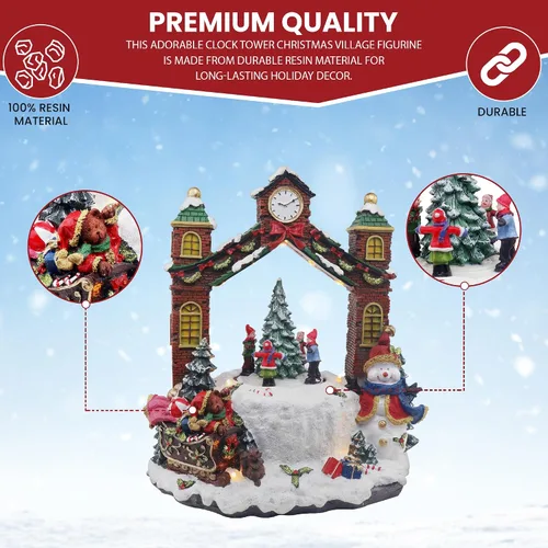 Vista 4 de Torre de reloj de aldea de Navidad, animada aldea musical de nieve de invierno preiluminada, complemento perfecto para tus decoraciones navideñas