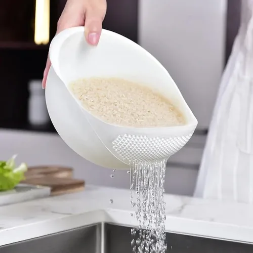Vista 3 de Colador de plástico para arroz, colador de cocina, con asas, colador de arroz, colador, colador, utensilios de cocina (azul)