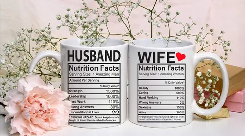 Vista 3 de CBTwear Datos nutricionales del marido y la esposa – Taza de café de cerámica de 11 oz para parejas, divertidas tazas de aniversario para marido