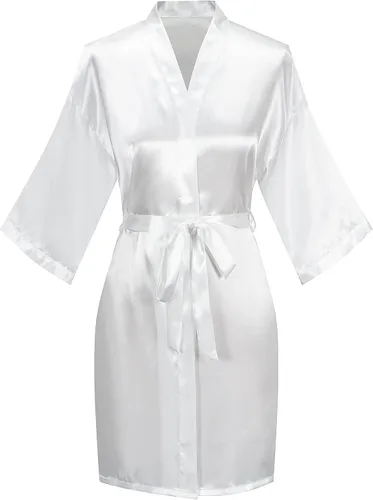Vista 61 de Bata de boda para mujer, para novia, dama de honor, corta, de satén, kimono, batas de seda para prepararse, fiesta nupcial