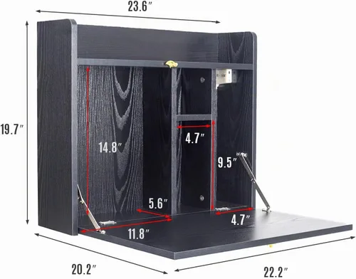 Vista 3 de YU YUSING Mesa montada en la pared, multifuncional, plegable, montado en la pared, escritorio para computadora portátil con compartimentos