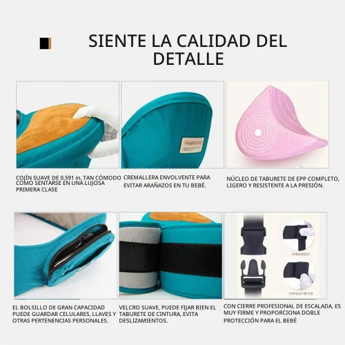 Vista 3 de ANGELBB Portabebés de cadera para bebé con bolsillos, ligero, para bebé, cintura para niños pequeños, cinturón de seguridad (verde)