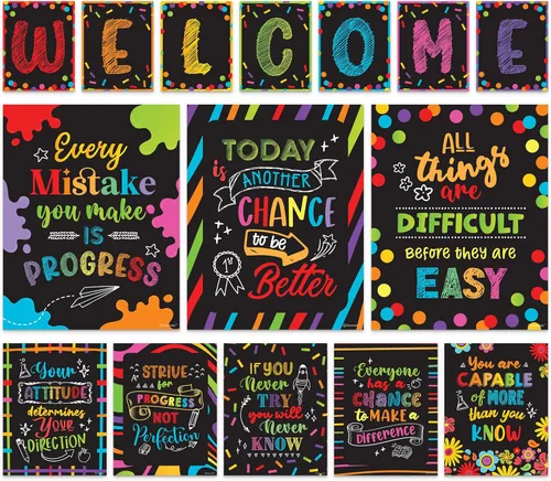Vista 10 de Decorably 15 carteles de bienvenida con temática de abejas para aulas, escuela primaria, secundaria, inspirador, laminado mate con diseño vibrante