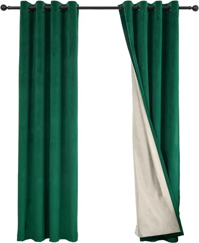Vista 14 de Cortinas 100% opacas de terciopelo con forro de 63 pulgadas de largo, 2 paneles para sala de estar, aislamiento térmico, ahorro de energía