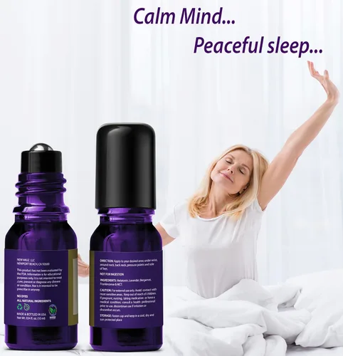 Vista 5 de Aceite esencial de melatonina para dormir roll-on anti estrés calmante aromaterapia mezcla de aceite de lavanda bergamota incienso destress