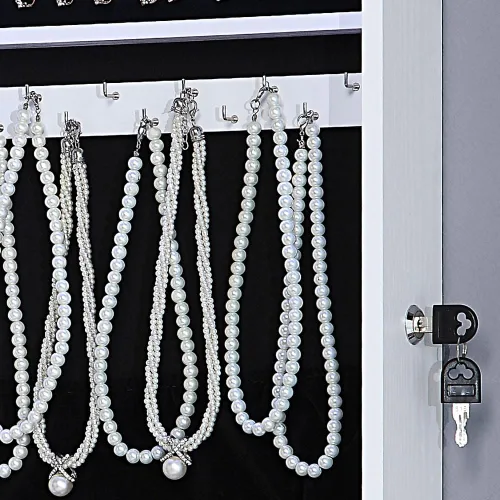Vista 8 de GISSAR Armario de joyería con espejo de 6 LED, organizador de joyas montado en la paredpuerta con espejo de longitud completa, gabinete colgante
