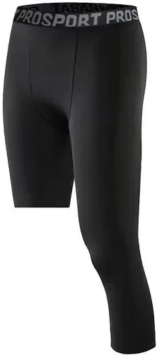 Vista 42 de Pantalones de compresión de 3/4 de una pierna para hombre, mallas de baloncesto atléticas para correr, leggings deportivos de capa base capri