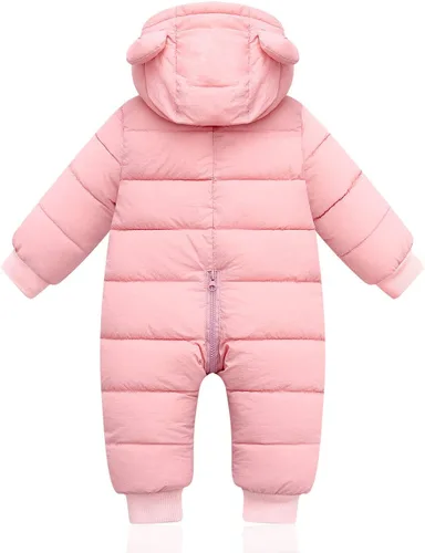 Vista 5 de Happy Cherry Traje de nieve con capucha para bebé, ropa de invierno con cremallera, manga larga, ropa de abrigo de algodón cálido de una pieza
