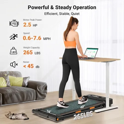 Vista 9 de THERUN Walking Pad with Handle Bar, Compact Under Desk Portable Treadmill