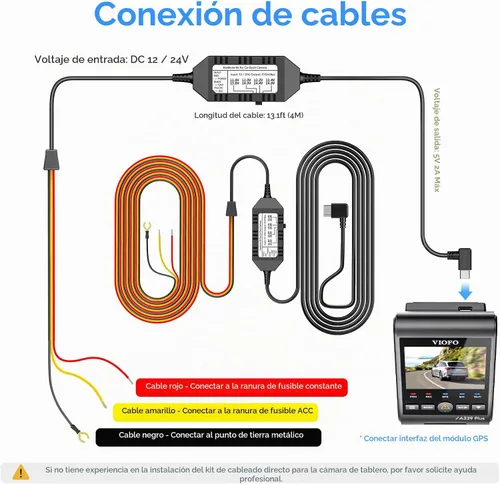 Vista 3 de VIOFO HK4 Acc - Cable de cable duro USB-C para cámara de tablero A329/A229 HK4 Hardwire Cable