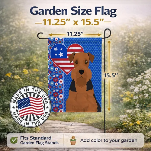 Vista 3 de Caroline's Treasures WDK5119GF - Bandera de jardín americana de Airedale Terrier de Estados Unidos, color negro y tostado, bandera decorativa