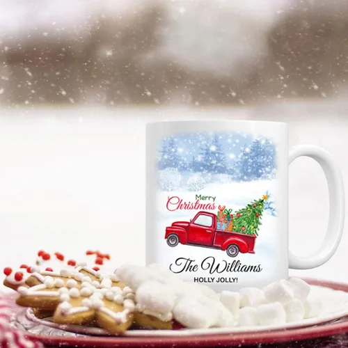 Vista 4 de Yeh Gift Tazas de Navidad personalizadas. Taza de café personalizada con tu nombre y nombre de miembro de la familia. Regalos familiares